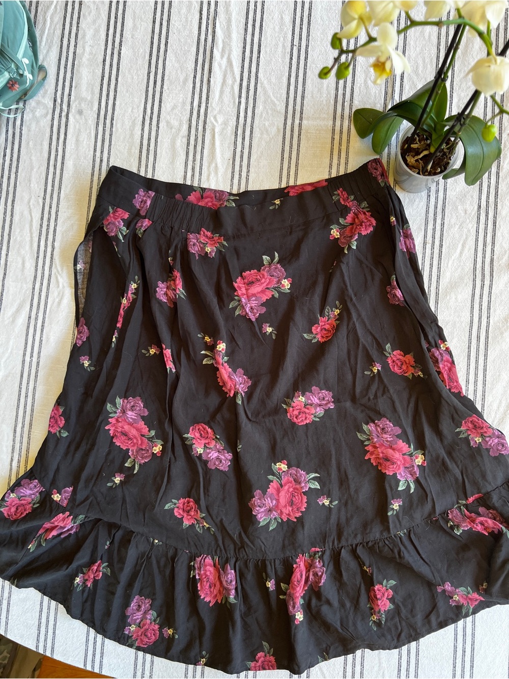 torrid Black A-Line Skirt with Pink Rose Floral Print